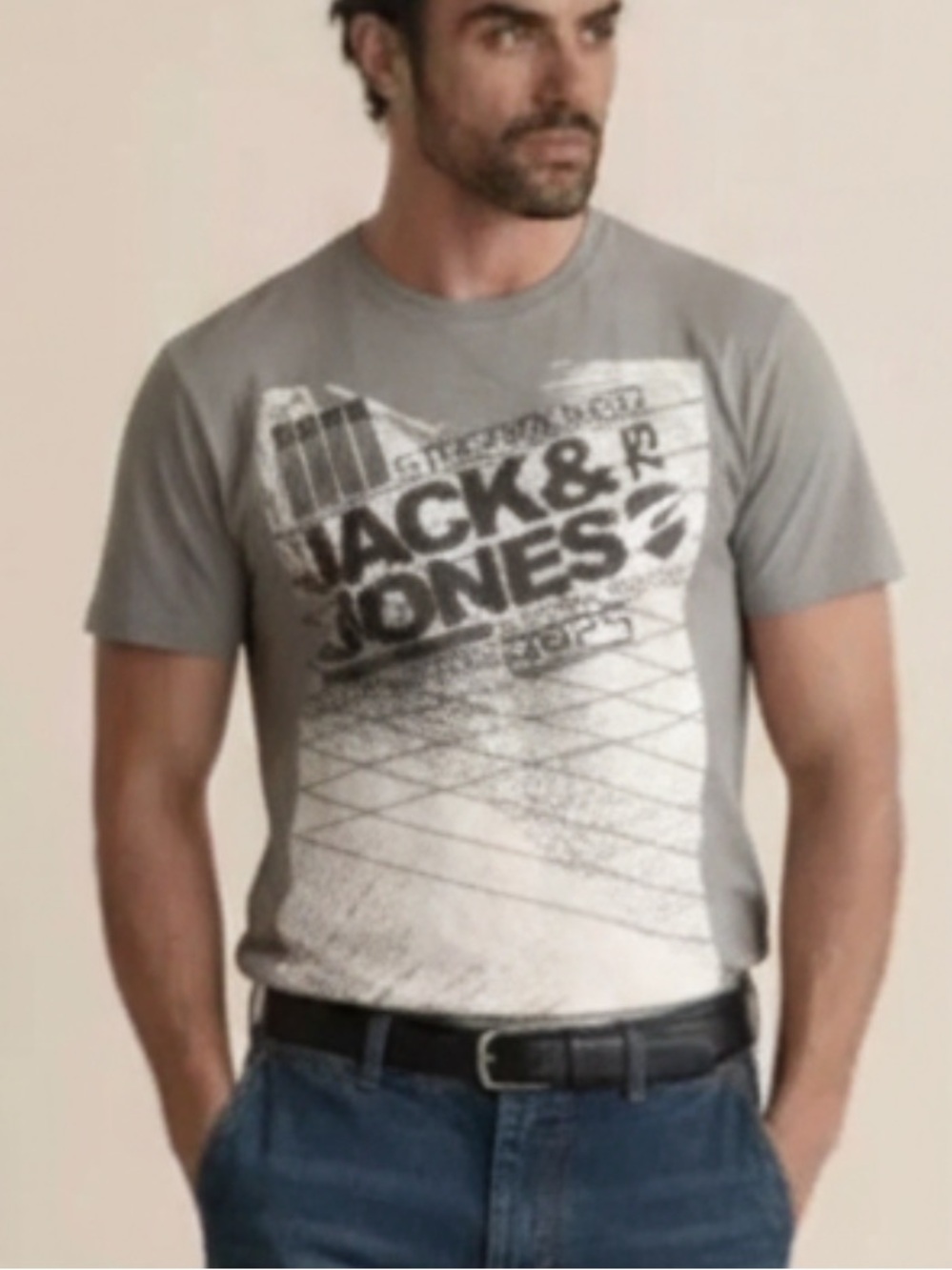Jack & Jones Grey Graphic Tee Classic Cotton Crew Neck Shirt S